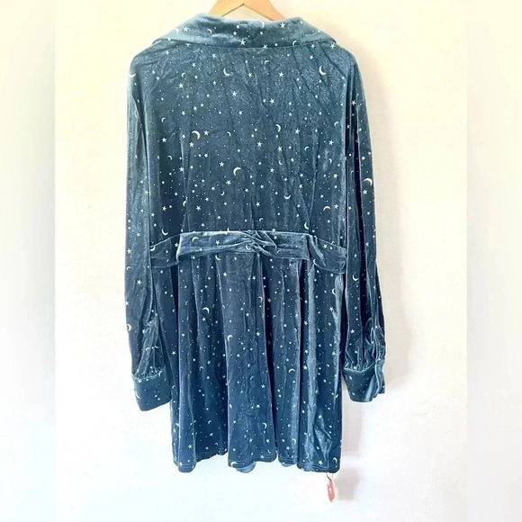 Cider Curve Blue Velvet V-Neck Star & Moon Long Sleeve Mini Dress Plus Size 4XL - Picture 8 of 13